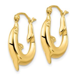 10K Yellow Gold Sea Dolphin Ocean Fish Beach Nautical Hoop Earrings