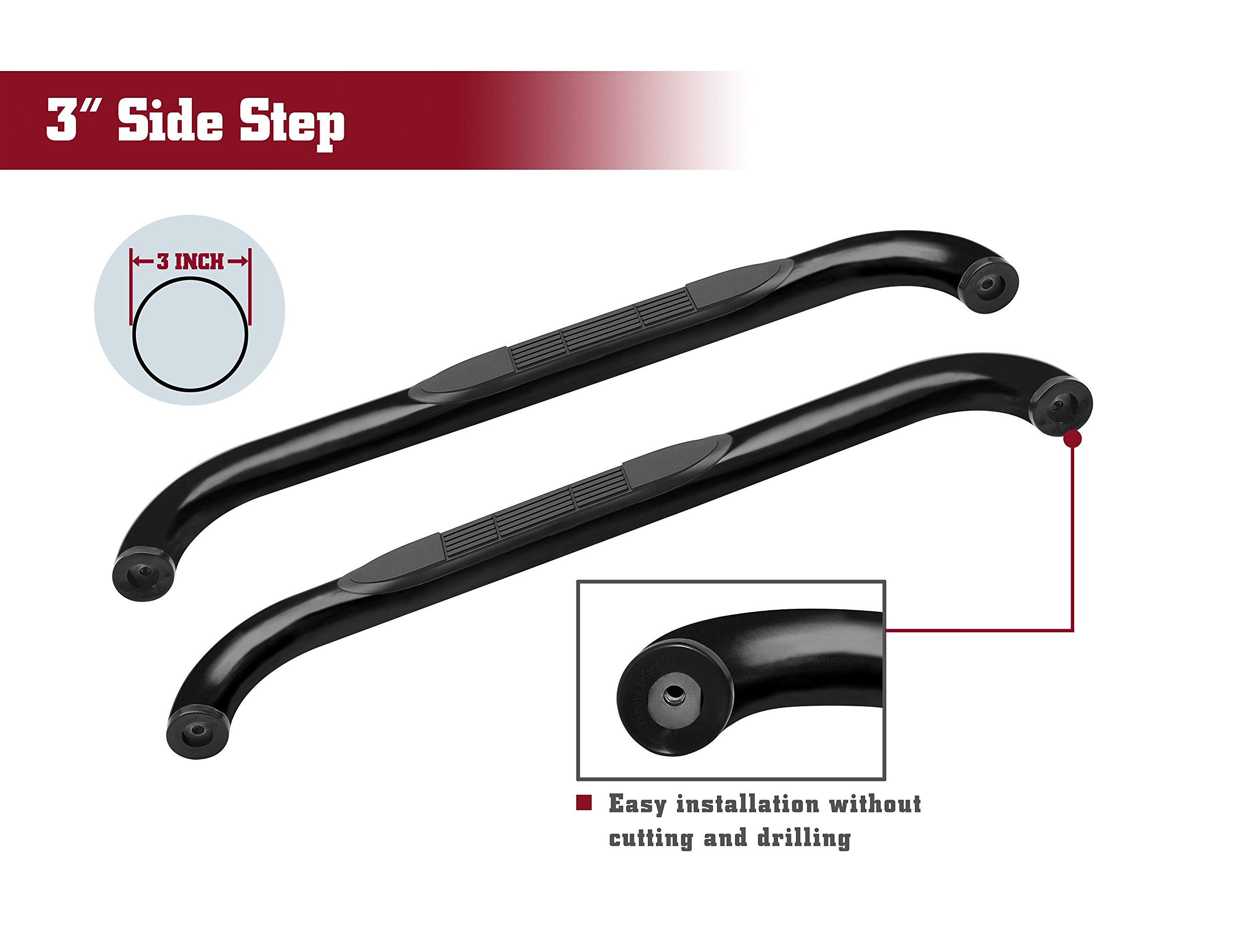 TAC Side Step Fit 2015-2024 Ford F150 Regular Cab | 2017-2024 Ford F250/F350/F450/F550 Super Duty Regular Cab 3" Black Nerf Bars Running Boards Off Road 2pcs