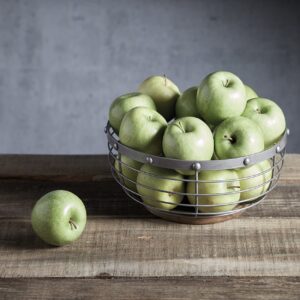 KitchenCraft Industrial Kitchen Vintage-Style Metal/Wooden Fruit Bowl, 28 x 12 cm (11" x 5") - Grey