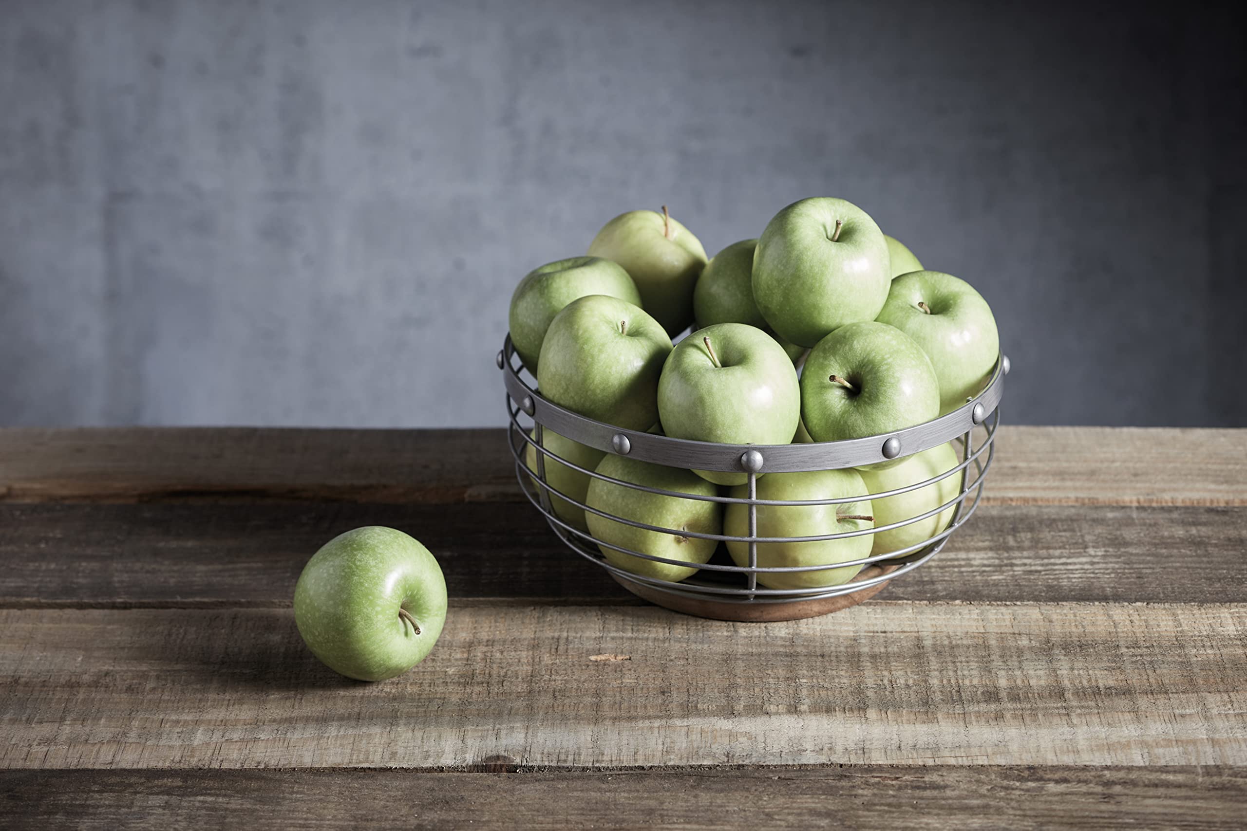 KitchenCraft Industrial Kitchen Vintage-Style Metal/Wooden Fruit Bowl, 28 x 12 cm (11" x 5") - Grey