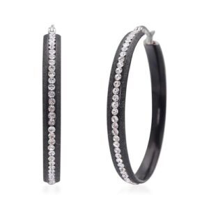 Shop LC Crystal Pave Hoop Earrings - ION Plated Stainless Steel Hoop Earrings for Women - Crystals in Black Bezel Hoops Jewelry Birthday Gifts for Women