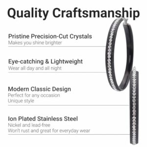 Shop LC Crystal Pave Hoop Earrings - ION Plated Stainless Steel Hoop Earrings for Women - Crystals in Black Bezel Hoops Jewelry Birthday Gifts for Women