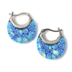 shop lc murano style millefiori glass blue inside out hoop earrings for women basket style flower trendy fashion jewelry stainless steel unique birthday gifts for women