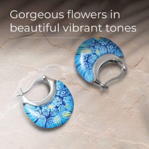 Shop LC Murano Style Millefiori Glass Blue Inside Out Hoop Earrings for Women Basket Style Flower Trendy Fashion Jewelry Stainless Steel Unique Birthday Gifts for Women