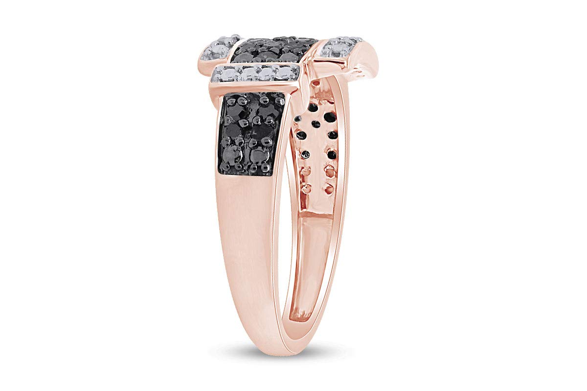 1/4 Carat Black & White Natural Diamond Anniversary Belt Buckle Ring In 14k Rose Gold Over Sterling Silver (0.25 Cttw) Ring Size-7.5