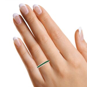 AFFY Round Shape Simulated Green Emerald Full Eternity Band Ring in 14K Rose Gold Over Sterling Silver, Ring Size: 7.5