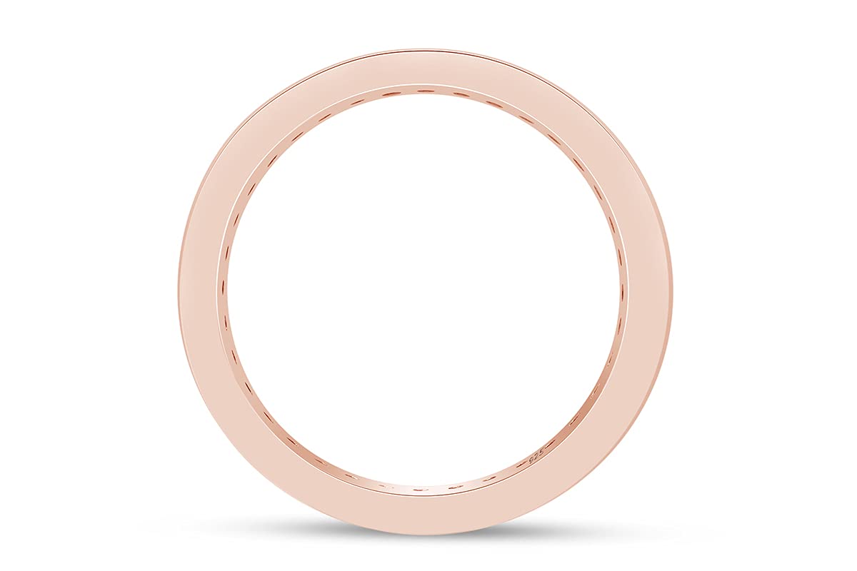 AFFY Round Shape Simulated Green Emerald Full Eternity Band Ring in 14K Rose Gold Over Sterling Silver, Ring Size: 7.5