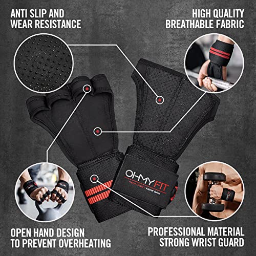 OHMY FIT All-in-One Wrist Wrap Glove: Elevate Your Workout with Ventilation, Callus Prevention & Wrist Support - 22" L x 3" W. Ideal for Powerlifting, Strength Training, CrossFit. (Medium)