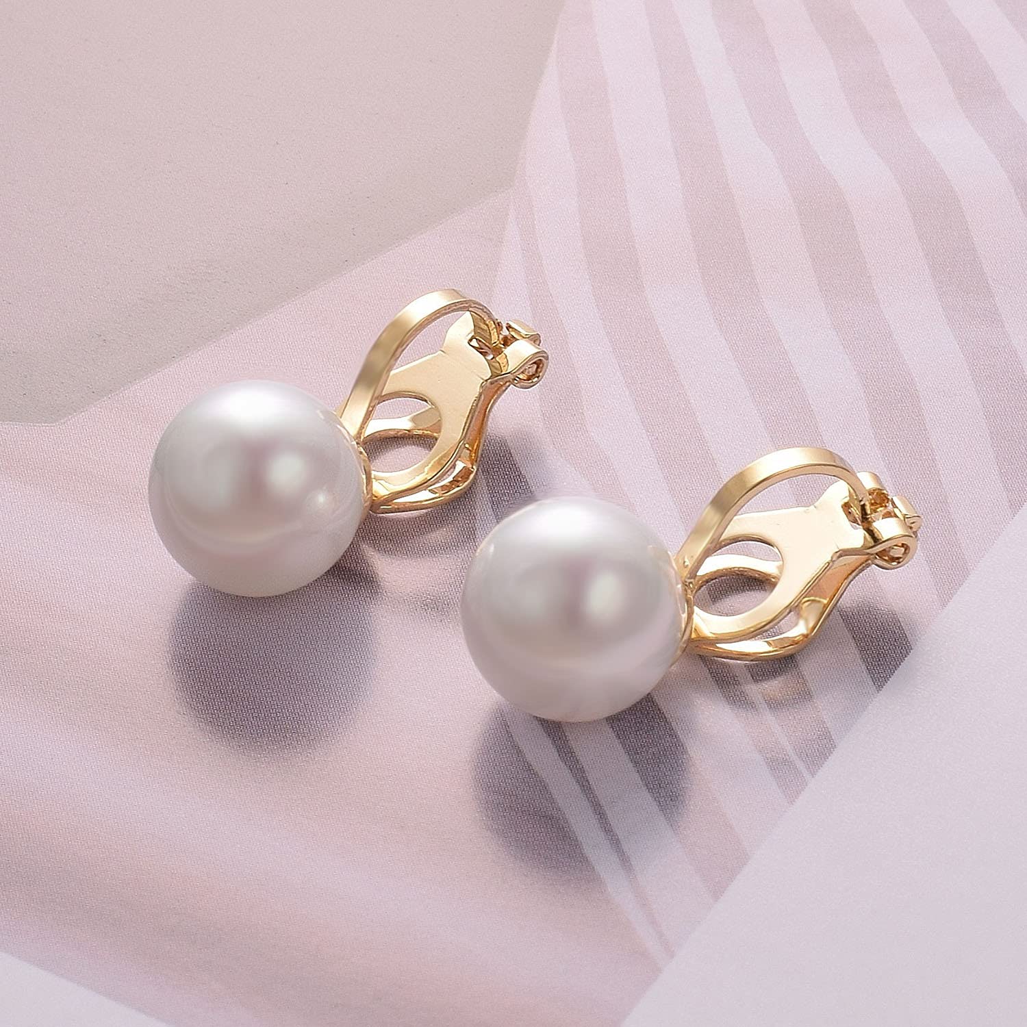 Yoursfs 10mm Faux Pearl Clip on Earrings for Women 18K Yellow Gold Plated Small Pearl Clip Earring Wedding Jewelry