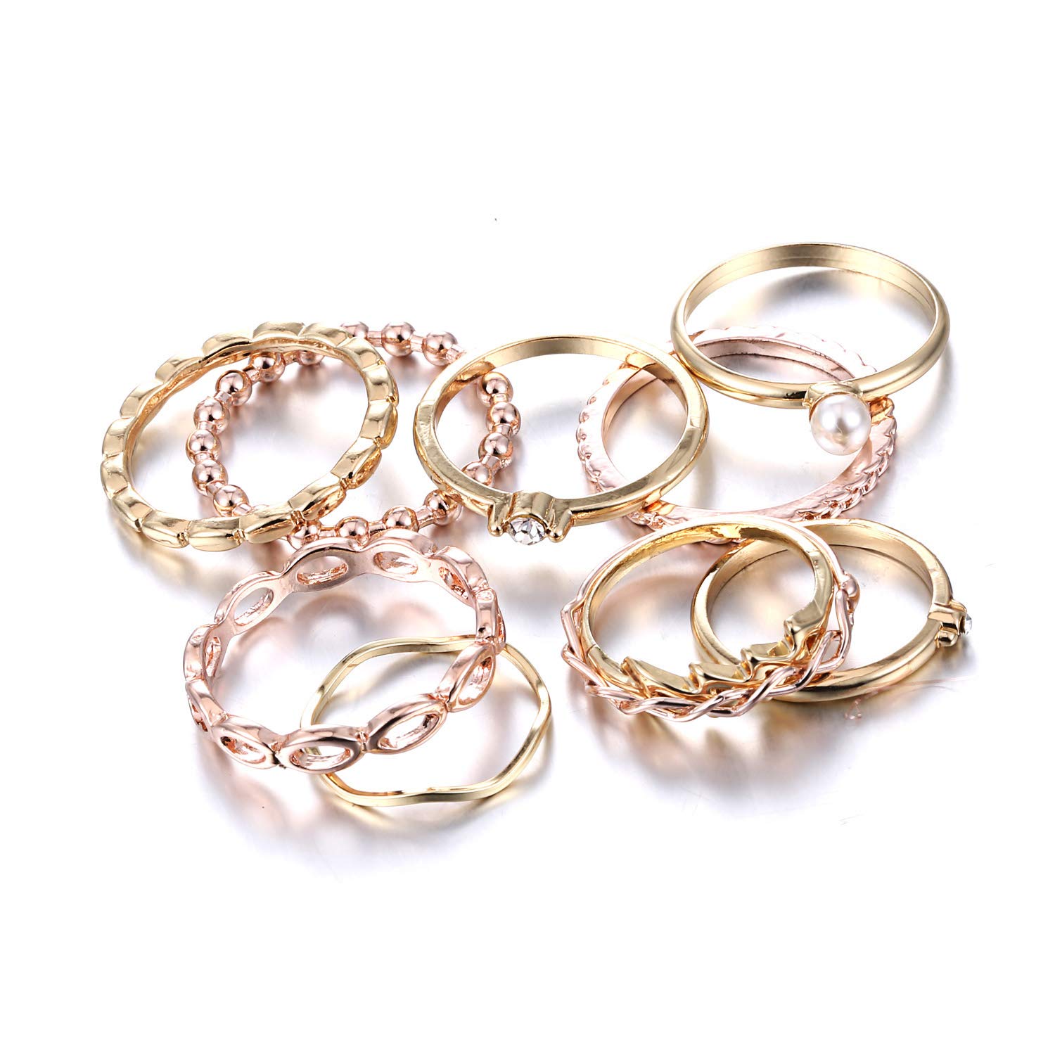 RINHOO FRIENDSHIP 10PCS Bohemian Retro Vintage Crystal Joint Knuckle Ring Sets Finger Rings (Gold)