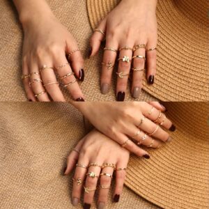 RINHOO FRIENDSHIP 10PCS Bohemian Retro Vintage Crystal Joint Knuckle Ring Sets Finger Rings (Gold)