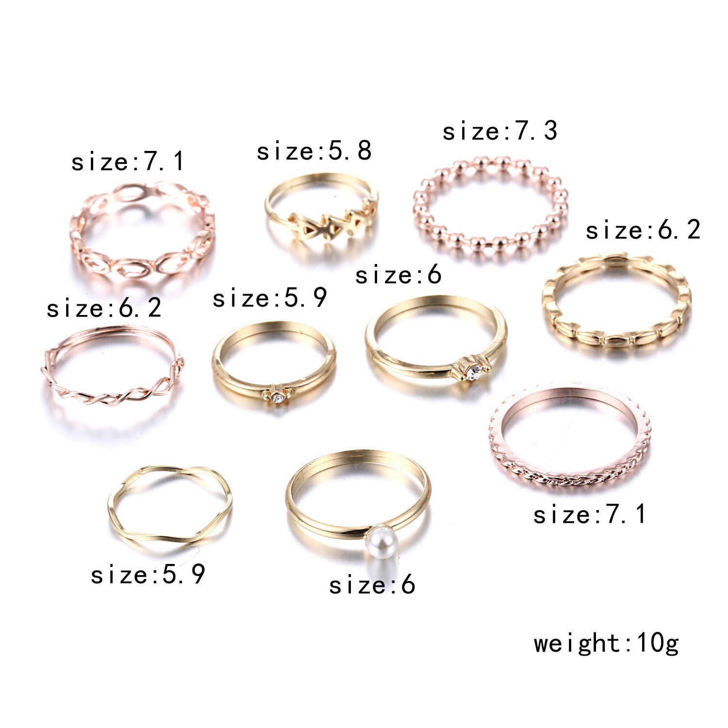 RINHOO FRIENDSHIP 10PCS Bohemian Retro Vintage Crystal Joint Knuckle Ring Sets Finger Rings (Gold)