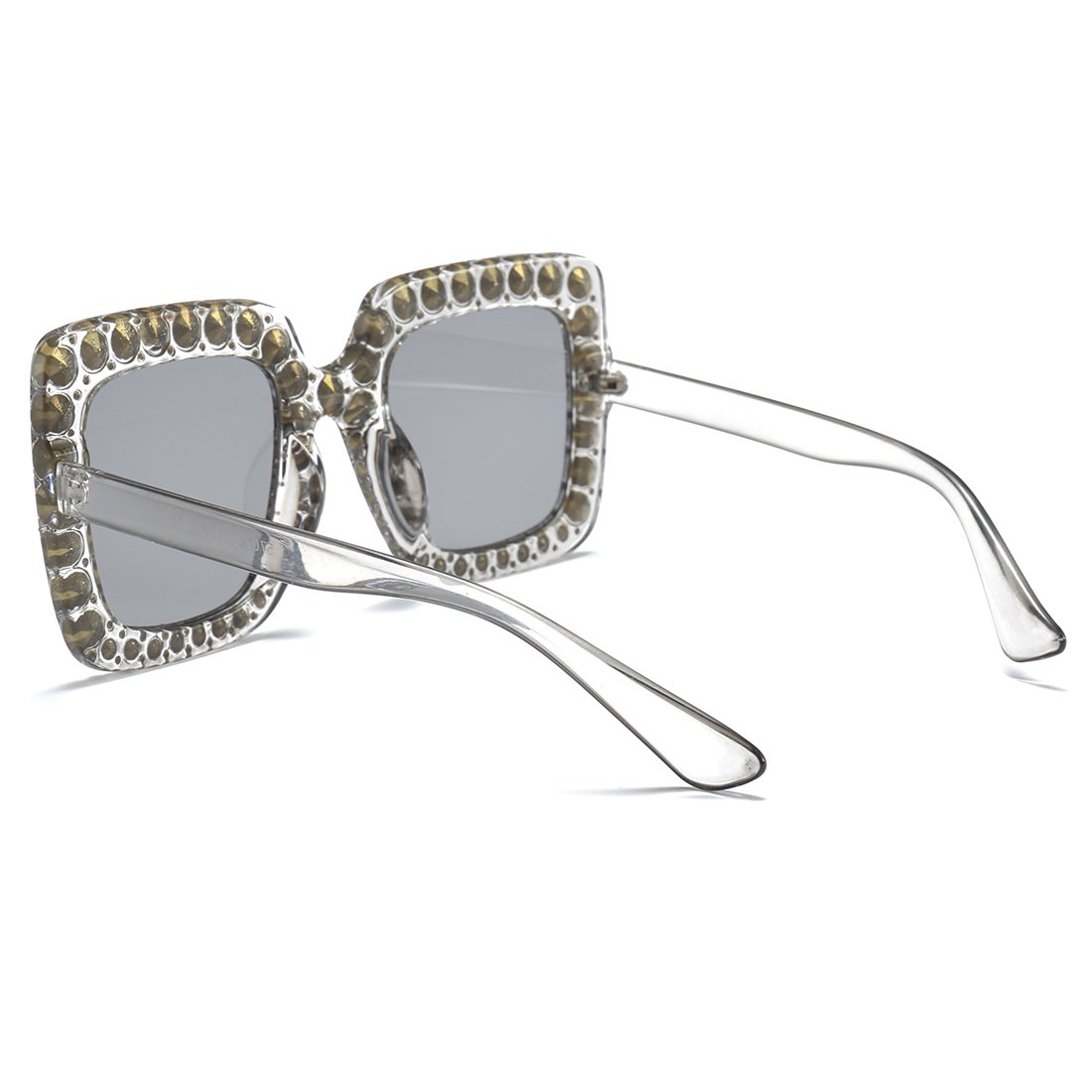 Armear Trendy Rhinestone Square Sunglasses Women Oversized Crystal Frame Gradient Lens Eyeglasses Silver 67mm