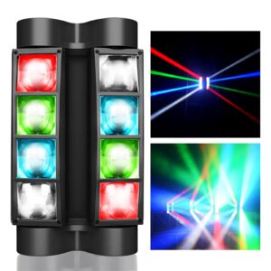 Seven Stars Moving Head DJ Light, 8 Beams Spider LED Stage Light, Master-Slave/DMX/Sound/Auto Control Modes, RGBW 4 in 1 Spotlighting for Wedding, Karaoke, Disco, Light Show and Events(1 Packs)