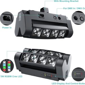 Seven Stars Moving Head DJ Light, 8 Beams Spider LED Stage Light, Master-Slave/DMX/Sound/Auto Control Modes, RGBW 4 in 1 Spotlighting for Wedding, Karaoke, Disco, Light Show and Events(1 Packs)