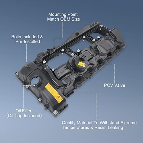 JDMSPEED New Engine Valve Cover with Gasket 11127570292 Replacement for BMW 335i 535i 2010-2017, 740i 740Li 2013-2015, X3 X5 X6 2011-2019 3.0L 264937 7570292 11-12-7-570-292 N55