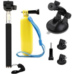 action camera accessories kit compatible with gopro hero 12 11 10 9 8/akaso ek7000 brave 4 brave 7 le v50x/dragon touch/insta360 x3 x2, selfie stick floating handle grip car suction cup mount