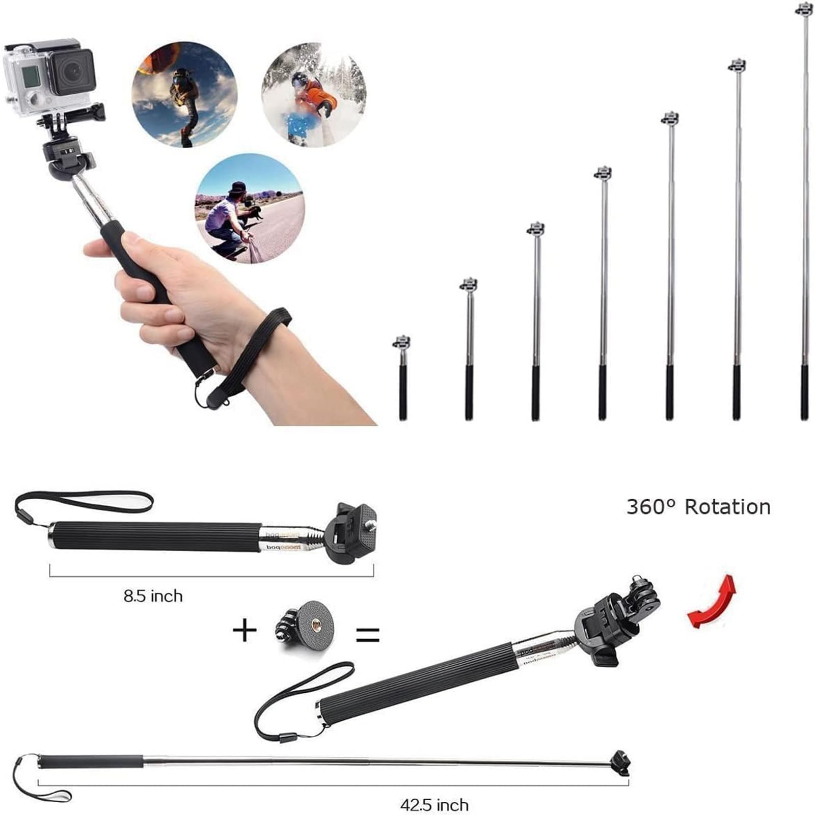 Action Camera Accessories Kit Compatible with Gopro Hero 12 11 10 9 8/AKASO EK7000 Brave 4 Brave 7 LE V50X/Dragon Touch/Insta360 X3 X2, Selfie Stick Floating Handle Grip Car Suction Cup Mount