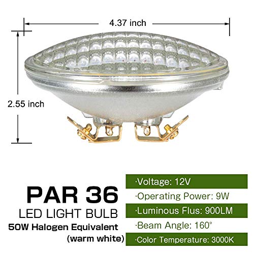 Haian Support Water Resistant PAR36 LED Landscape Bulb,9W 900LM 3000K Warm White,12V AC/DC,4 Pack,Ideal for Landscape Lighting, Off-Road & RV Vehicles, Tractors