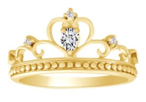 affy pear shape cubic zirconia princess crown ring in 14k yellow gold over sterling silver, ring size: 12.5