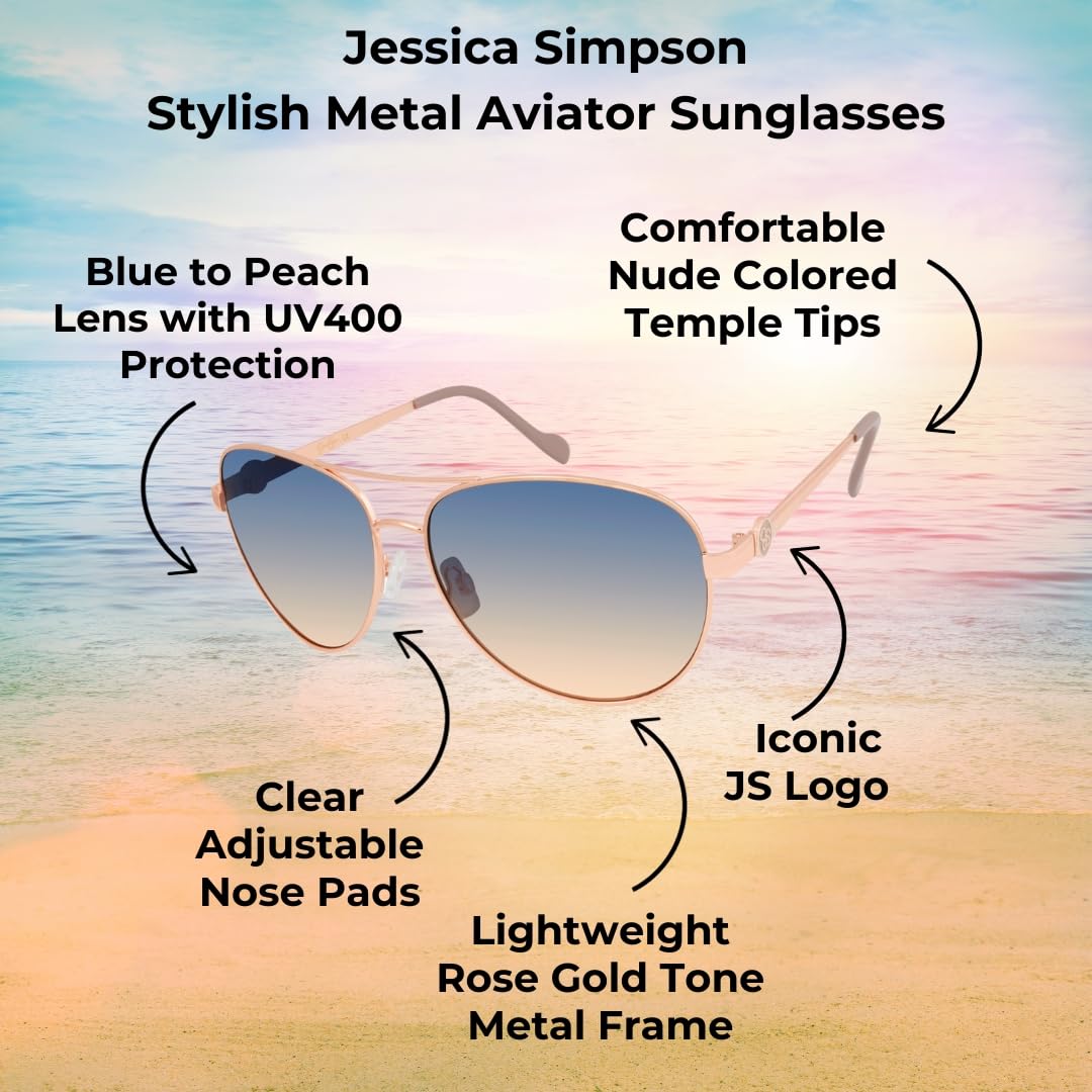 Jessica Simpson Women's J5596 Classic Metal Aviator Pilot Sunglasses with UV400 Protection - Glamorous Sunglasses for Women, 60mm