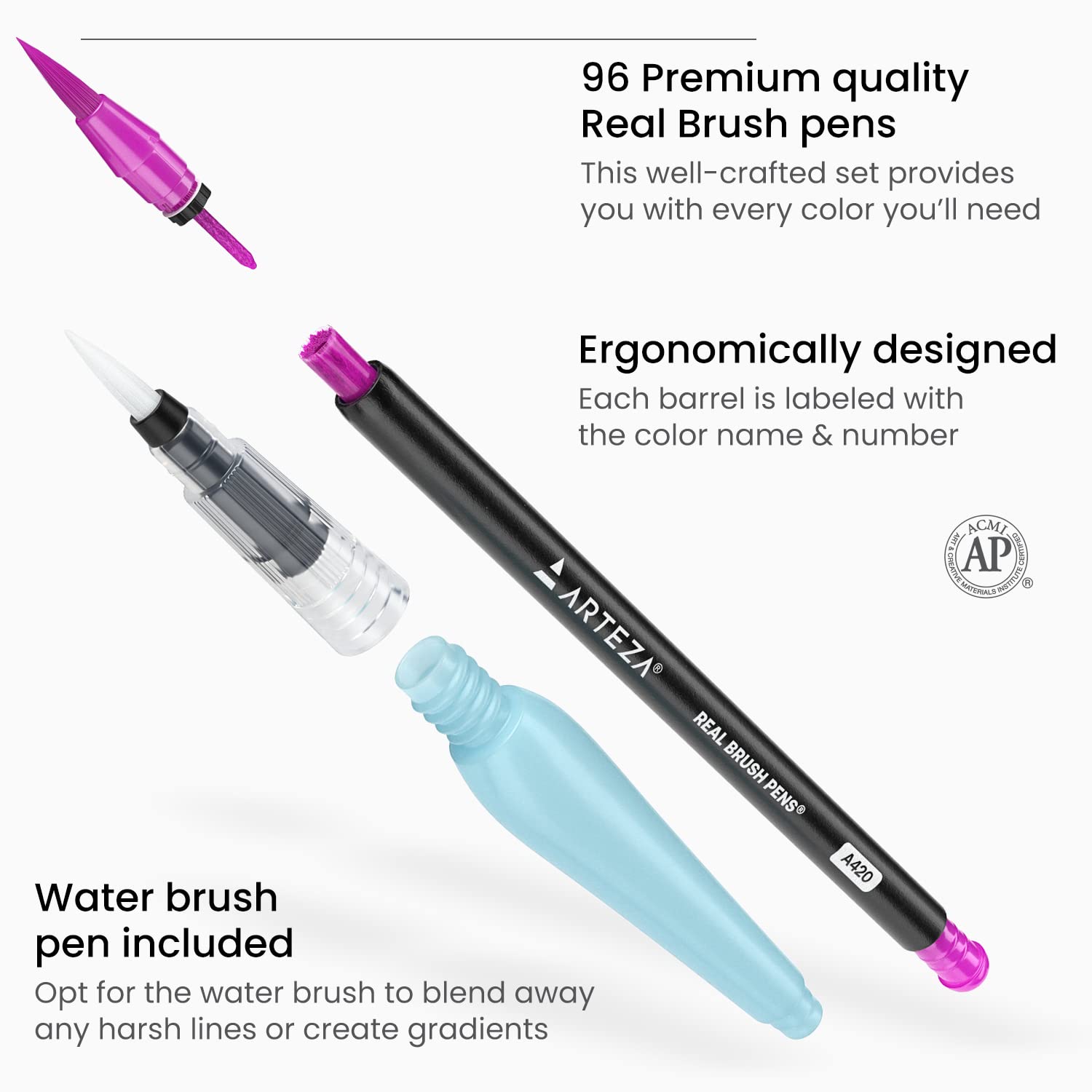 ARTEZA Real Brush Pens, 96 Watercolor Pens, Drawing Markers with Flexible Brush Tips, Watercolor Markers for Artists, and Beginners