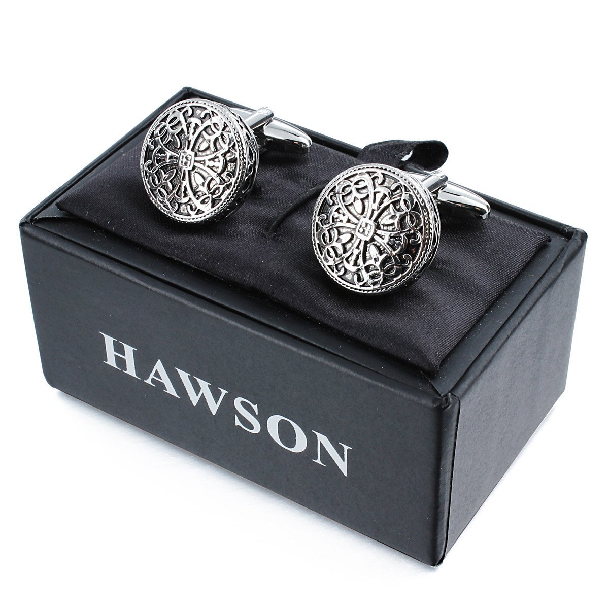 HAWSON Vintage Cufflinks for Men Shirt Retro Flower Pattern - Best Wedding Business Gifts for Men with Box