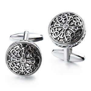 hawson vintage cufflinks for men shirt retro flower pattern - best wedding business gifts for men with box