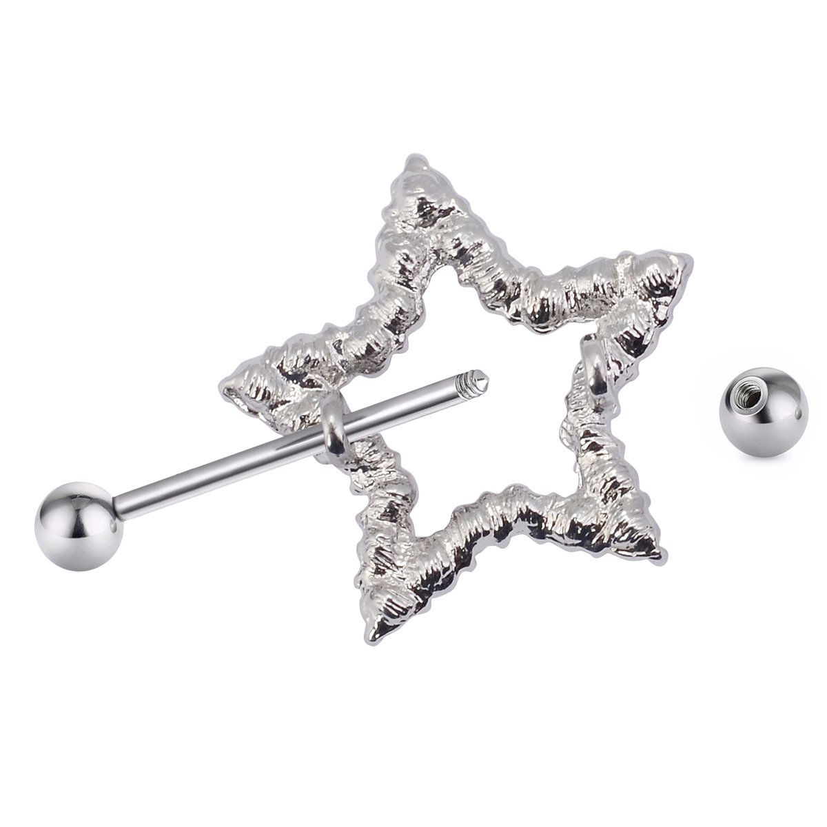 CrazyPiercing 1Pair Rhinestone Paved Star Nipple Piercing Rings Barbells 14Gauge (AB Colorful)