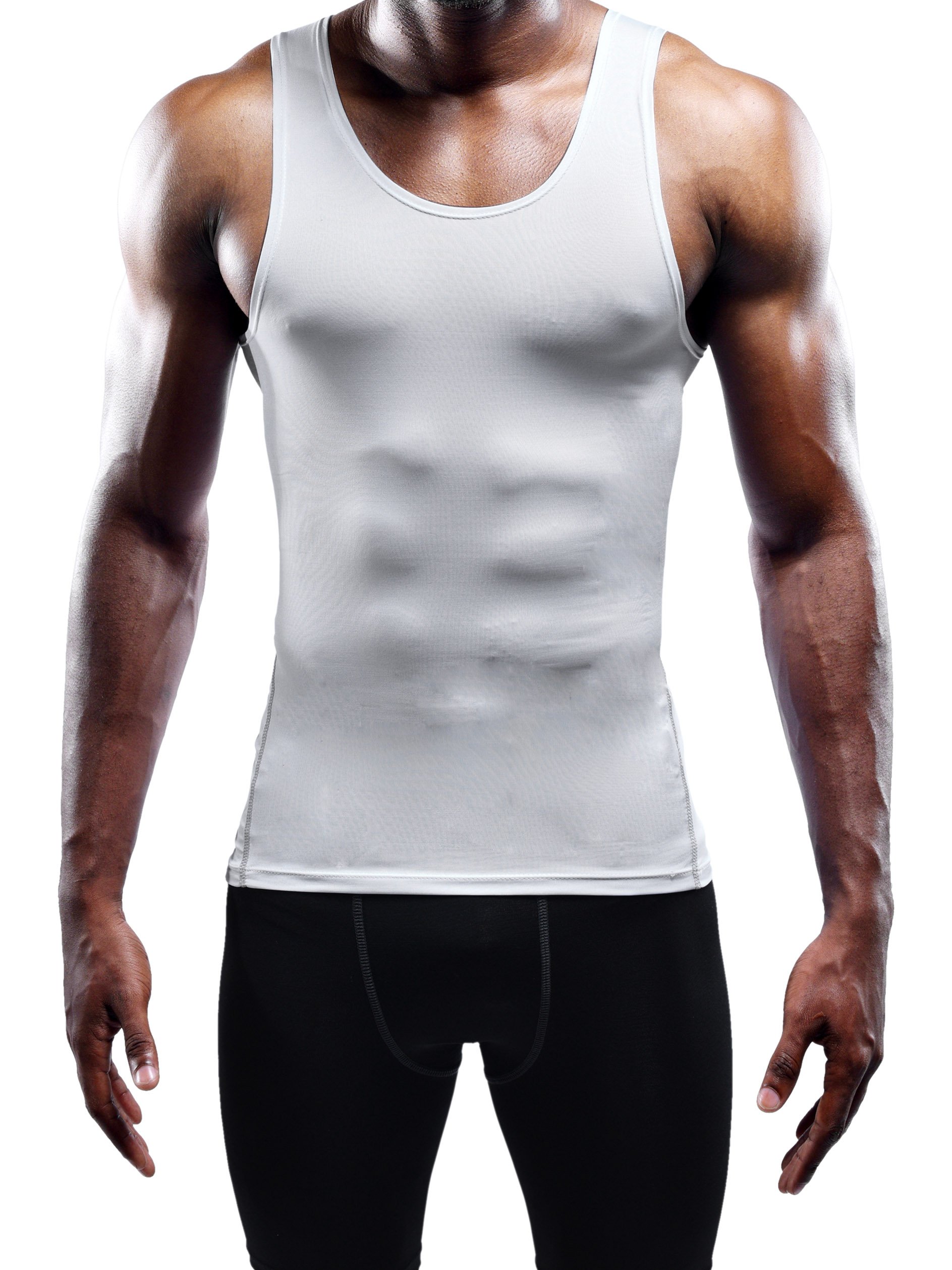 NELEUS Men's Athletic 3 Pack Compression Tank Top Dry Fit Undershirts,White,2XL,EUR 3XL