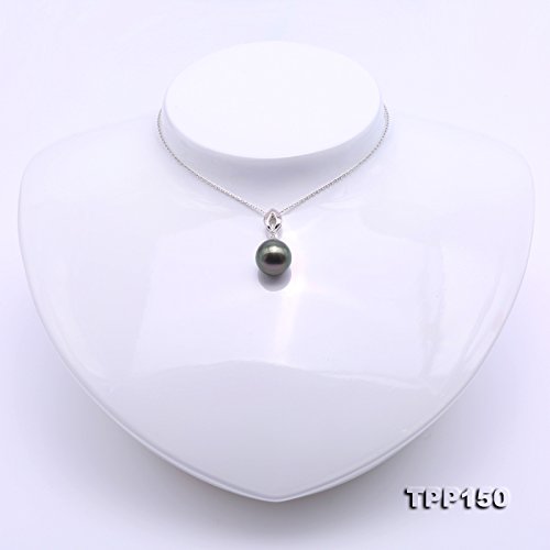 JYX Pearl 18K Gold Tahitian Pendant AAA 12mm Round Peacock Green Tahitian Cultured Pearl Pendant Necklace for Womens