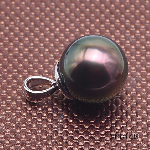 JYX Pearl 18K White Gold Pendant Necklace AAA 12mm Round Peacock Green Tahitian Pearl Pendant Necklace for Womens