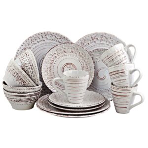 Elama Embossed Stoneware Ocean Dinnerware Dish Set, 16 Piece, Seashell and White Sand