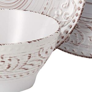 Elama Embossed Stoneware Ocean Dinnerware Dish Set, 16 Piece, Seashell and White Sand