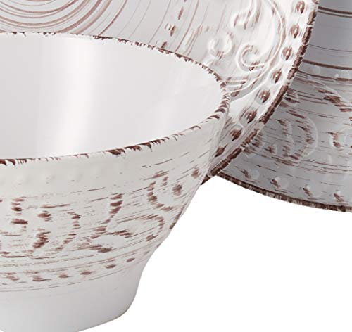 Elama Embossed Stoneware Ocean Dinnerware Dish Set, 16 Piece, Seashell and White Sand