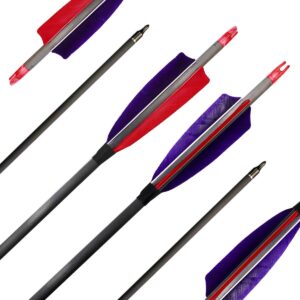 zhanyi target hunting 6 pack archery carbon arrows 30 inch 600 spine with real feather fletching for compound recurve bows