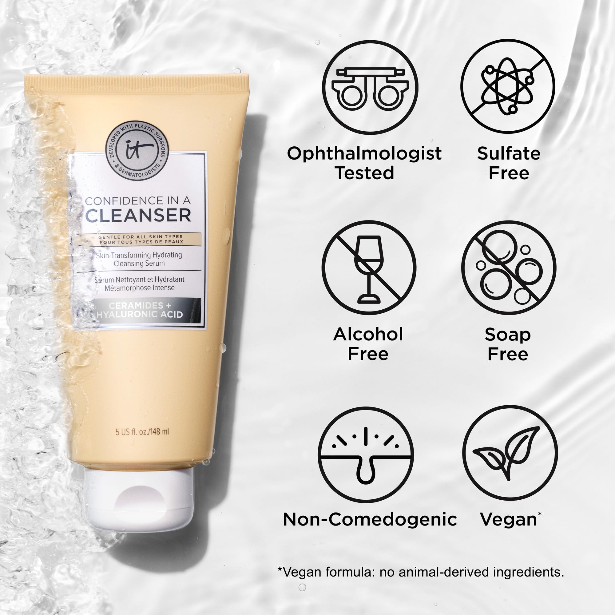 IT Cosmetics Confidence in a Cleanser - Hydrating Face Wash With Hyaluronic Acid & Ceramides - 1.7 fl oz