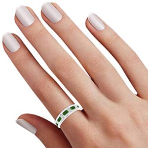 AFFY Emerald Shape Simulated Green Emerald Eternity Band Ring in 14K White Gold Over Sterling Silver, Ring Size: 9.5