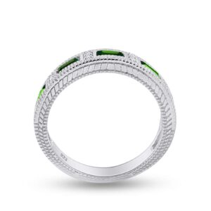 AFFY Emerald Shape Simulated Green Emerald Eternity Band Ring in 14K White Gold Over Sterling Silver, Ring Size: 9.5