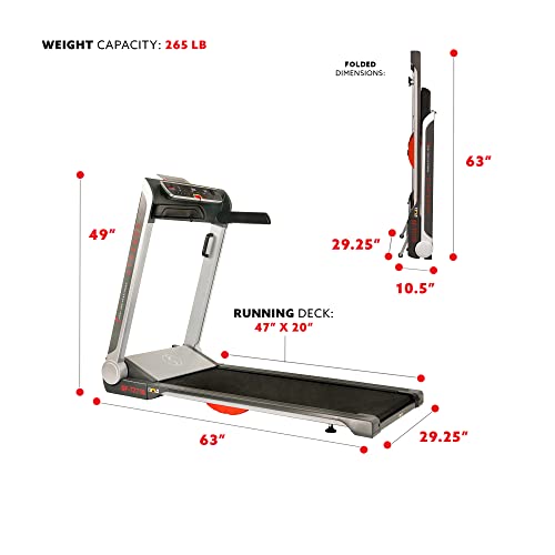 Sunny Health & Fitness Electric Slim Folding Running Treadmill with Wide Belt, Tablet Holder, Speakers, 250 lb Max Weight, No Assembly - Strider, SF-T7718, Gray