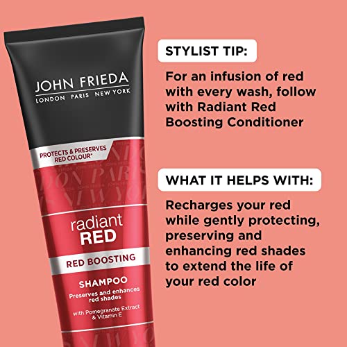 John Frieda Radiant Red Red Boosting Shampoo, Daily Shampoo, Helps Enhance Red Hair Shades, 8.3 Ounce, with Pomegranate and Vitamin E