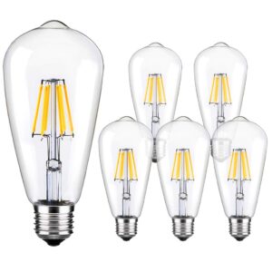 luxon led edison bulb dimmable vintage style light bulbs 6w 5500k - 6000k bright daylight white e26/e27 base 6-pack antique bulb