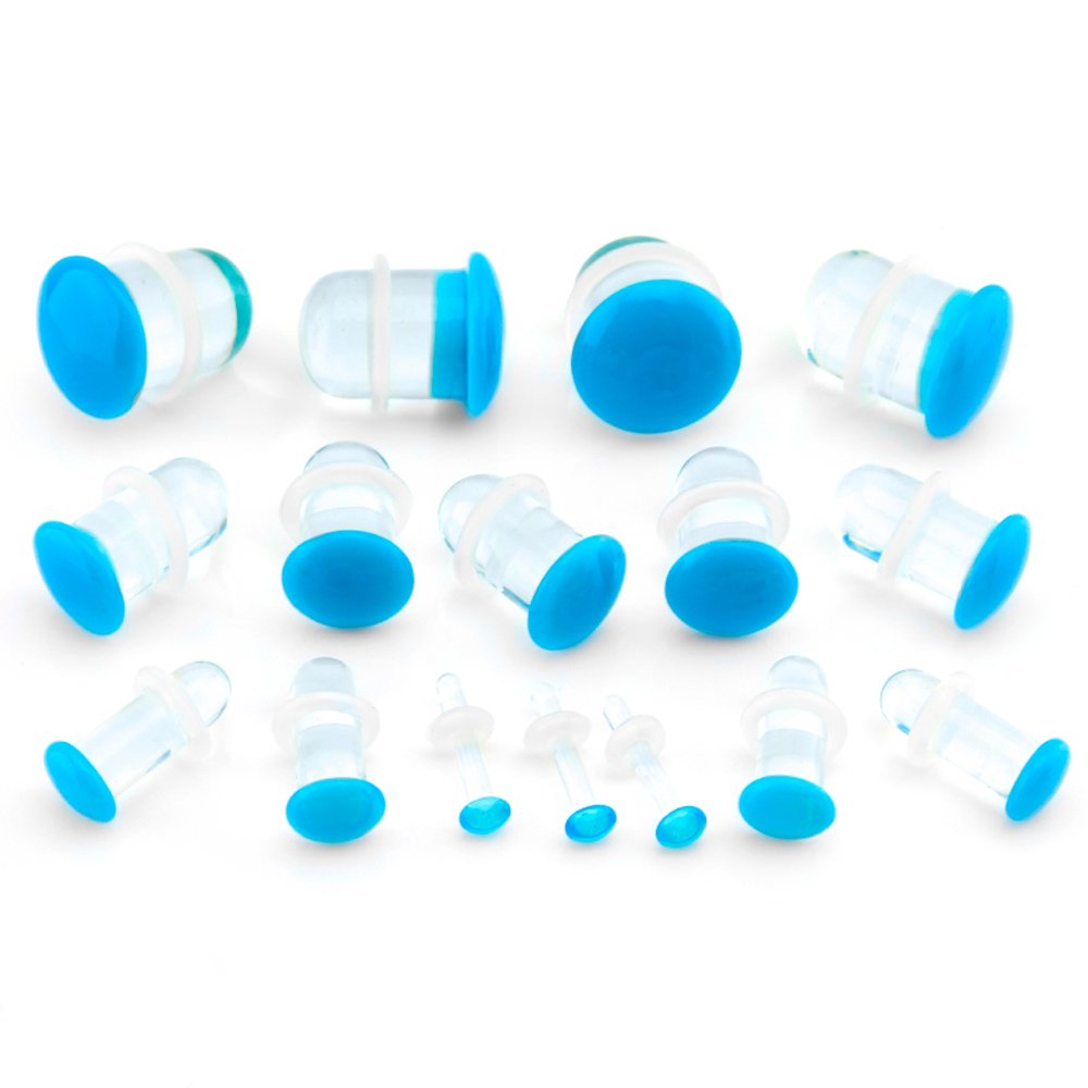 Urban Body Jewelry Light Blue Color Front Single Flare Glass Plugs Sizes/Gauges 8G - 00G (1 Pair - 2 Pieces) (7/16" (11mm))