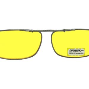 Slim Rectangle NON Polarized Yellow Lens Clip On Sunglasses (Pewter-NON Polarized Yellow Lens, 54mm Width x 33mm Height)