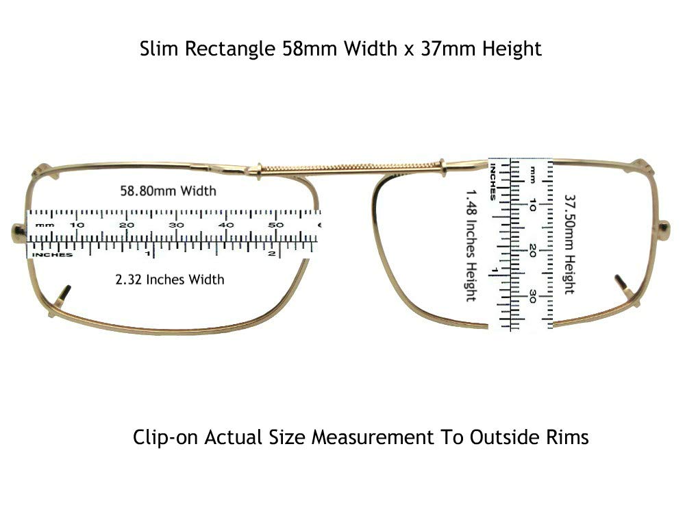 Slim Rectangle NON Polarized Yellow Lens Clip On Sunglasses (Pewter-NON Polarized Yellow Lens, 54mm Width x 33mm Height)