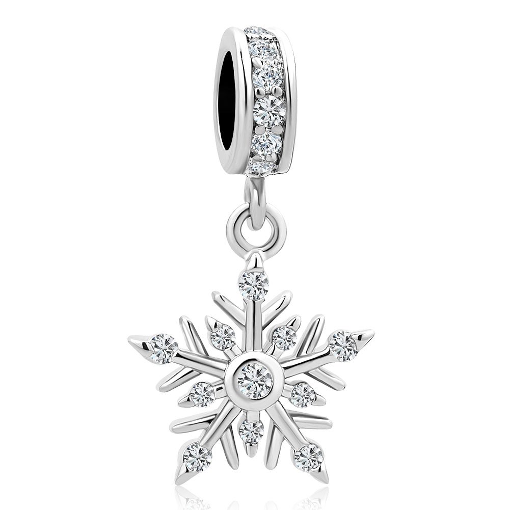 CharmSStory Christmas Gifts Snowflake Dangle Charm Beads For Snake Chain Bracelets (White)