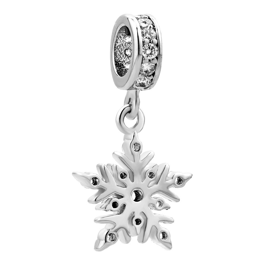 CharmSStory Christmas Gifts Snowflake Dangle Charm Beads For Snake Chain Bracelets (White)