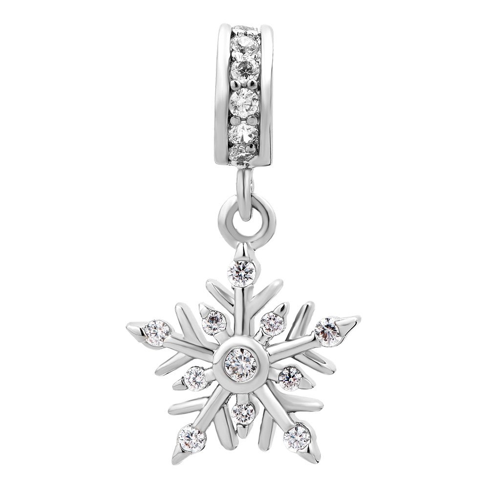 CharmSStory Christmas Gifts Snowflake Dangle Charm Beads For Snake Chain Bracelets (White)