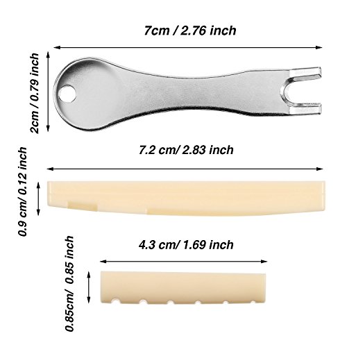 TecUnite 15 Pcs Acoustic Guitar Bridge Pins Puller Pulling Remover Extractor Tool with Guitar Saddle Nut and 12 Pack Guitar Bridge Pins