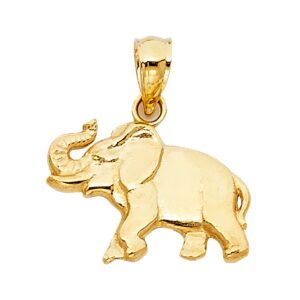 TGDJ 14K Yellow Gold Elephant Pendant- (Height 11 MM Width 16 MM)